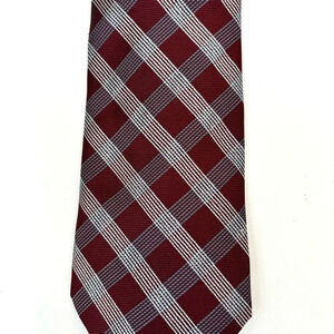 Vintage Grant Thomas Hand Sewn 100% Silk Burgundy/Blue Plaid Men’s Tie NWT